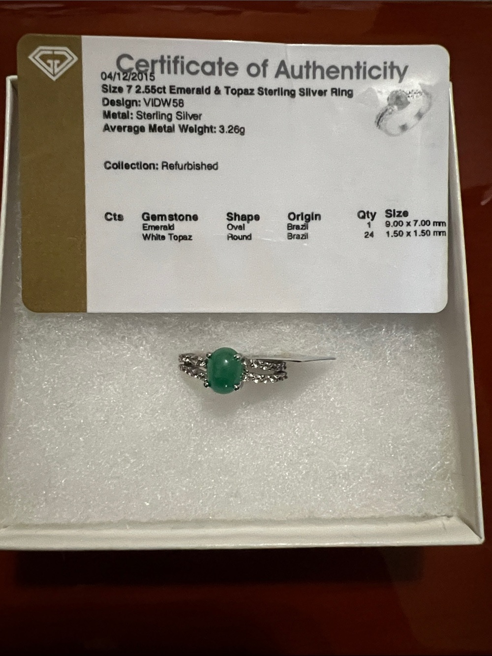 Sterling Silver Emerald & White Topaz Ring - Green Oval Gem